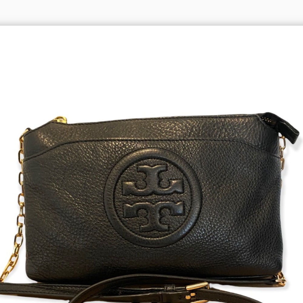 Tory Burch Bombe Black Leather Chain Crossbody Bag